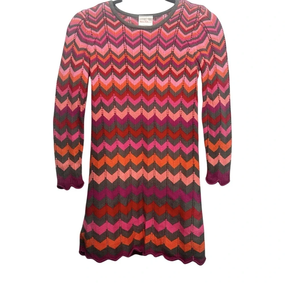 Hanna Andersson Sweater‎ Dress Girls Size 10/140 Pink Zig Zag Chevron Lined